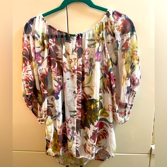 Ana A New Approach Women's Blouse Top Size M  Floral Balloon Sleeves - Picture 3 of 5